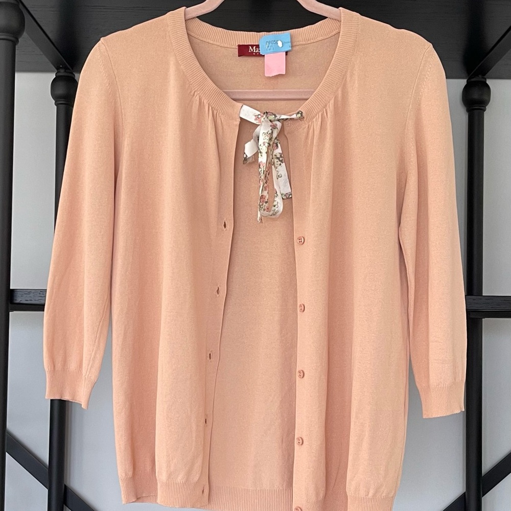 MaxMara Peach Cardigan Sweater With Floral Ribbon